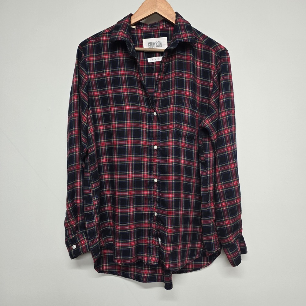 Grayson The Hero Button Down Shirt Womens 04 Red Plaid Lyocell Preppy Classic